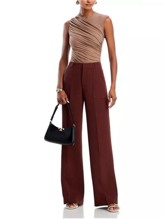Aqua Pants - Aqua Wide-Leg High-Rise Pants in Deep Maroon